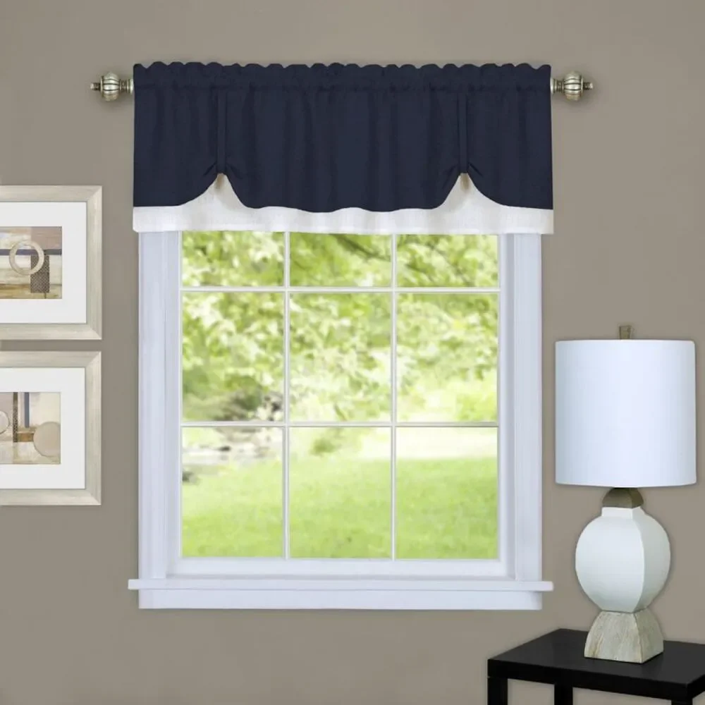 Woven Trends Two-Tone Window Curtain Valance, Double Layer Short Valance Small